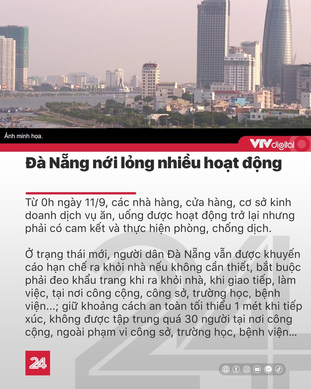 Tin nóng đầu ngày 11/9: Đà Nẵng mở lại dịch vụ ăn uống, giá xăng có thể giảm nhẹ - Ảnh 1.