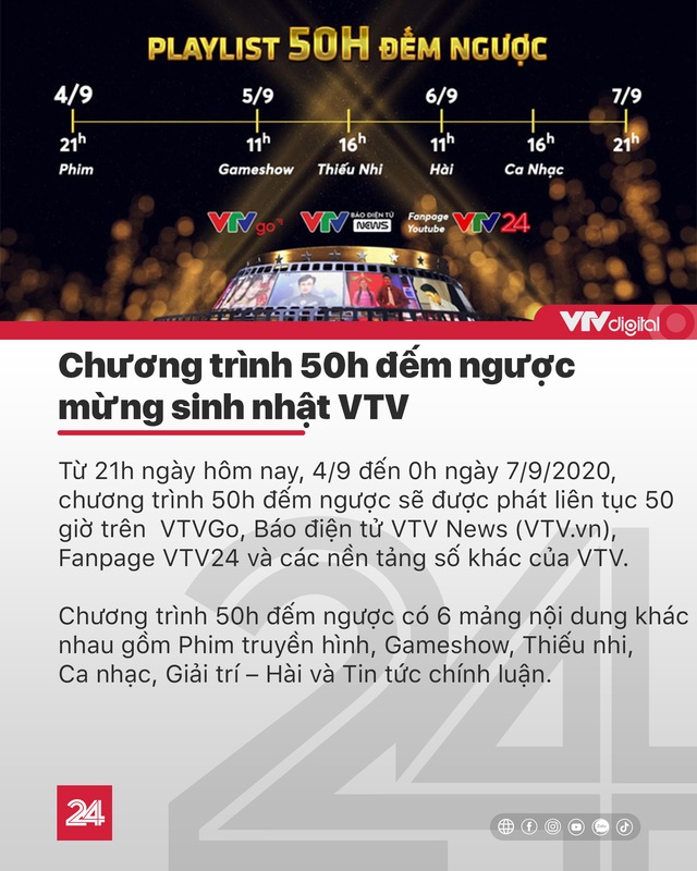 Tin nóng đầu ngày 4/9: Đón xem chương trình 50h đếm ngược mừng sinh nhật VTV - Ảnh 1.