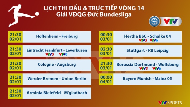 Lịch thi đấu và trực tiếp vòng 14 Bundesliga: Tâm điểm Frankfurt và Bayer Leverkusen, Dortmund và Wolfsburg - Ảnh 1.
