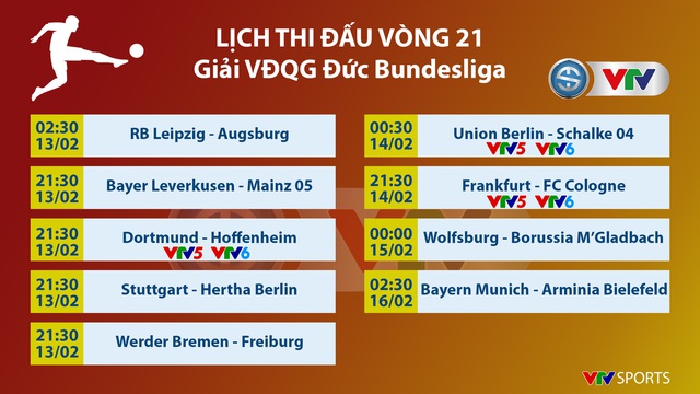 Lịch thi đấu & trực tiếp vòng 21 Bundesliga: Dortmund nỗ lực bám đuổi top 4 - Ảnh 2.