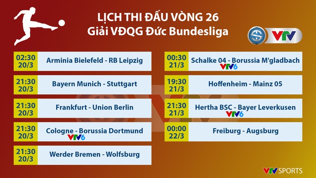 Lịch thi đấu và trực tiếp vòng 26 Bundesliga: Chờ đợi Dortmund! - Ảnh 1.