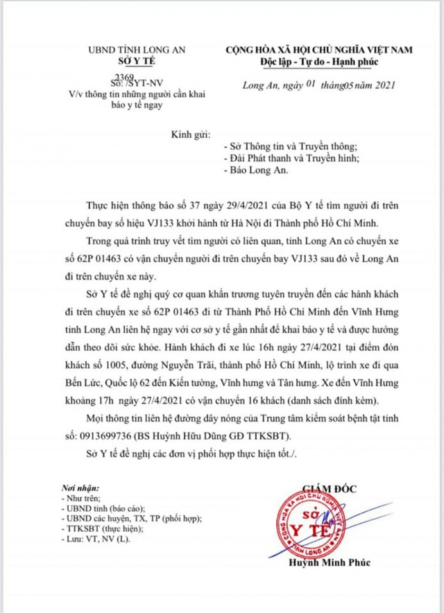 Thông báo khẩn truy tìm người liên quan đến BN2910 đi từ TP Hồ Chí Minh đến Long An - Ảnh 1.