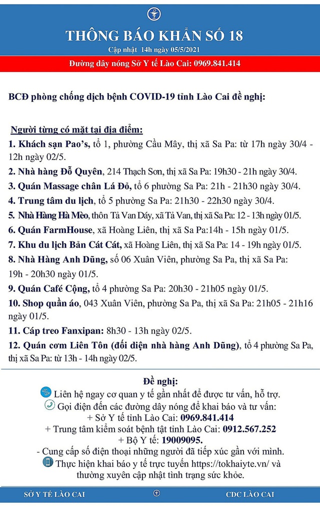 Lào Cai: Tìm người đến 12 địa điểm tại Sa Pa liên quan ca dương với SARS-CoV-2 - Ảnh 1.