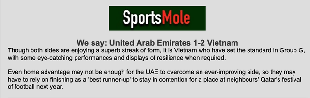 Báo Anh tin ĐT Việt Nam thắng ĐT UAE trong trận chung kết bảng G - Ảnh 2.