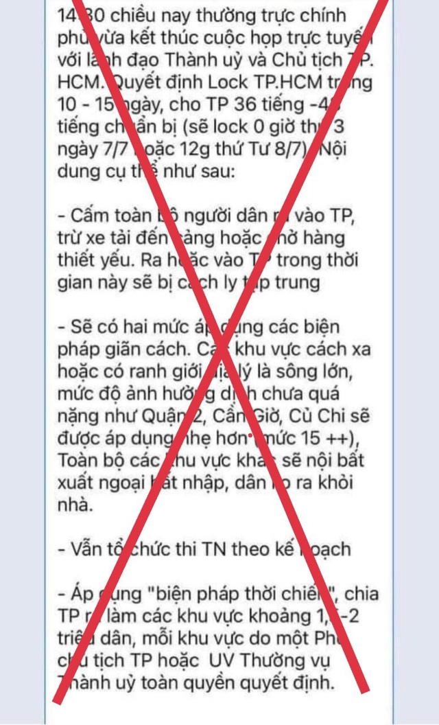 Bác bỏ tin lan truyền lock TP Hồ Chí Minh trong 10-15 ngày - Ảnh 1.
