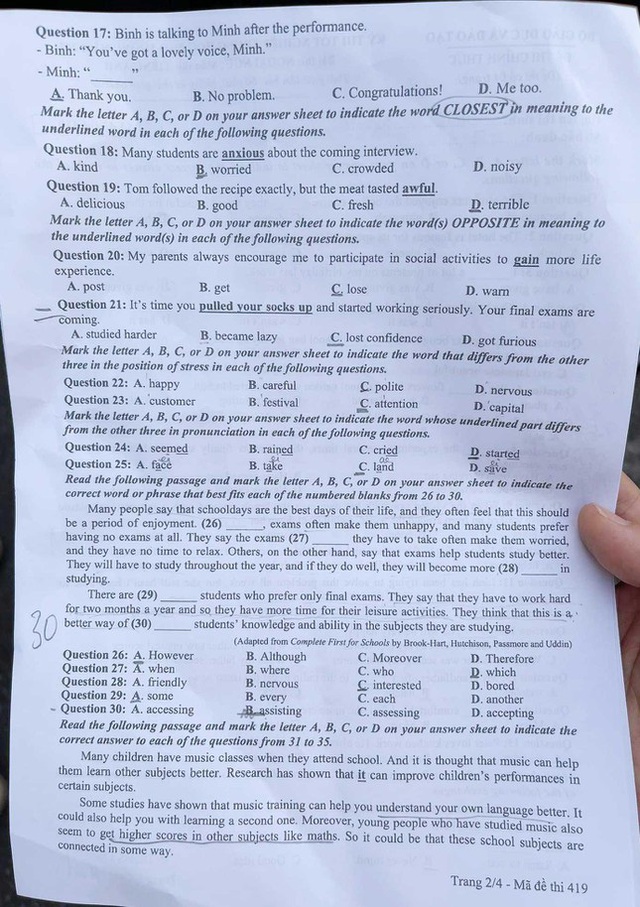 Đề thi môn Tiếng Anh tại Kỳ thi tốt nghiệp THPT năm 2021 - Ảnh 2.