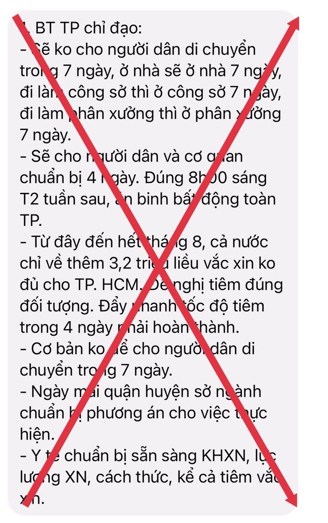 “TP Hồ Chí Minh không cho người dân di chuyển trong 7 ngày” là tin giả - Ảnh 1.
