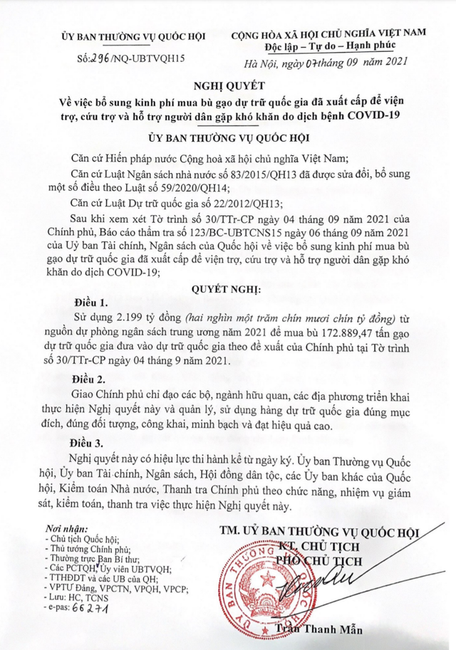 Bổ sung 2.199 tỷ đồng mua bù gạo dự trữ quốc gia để hỗ trợ người dân khó khăn vì COVID-19 - Ảnh 1.