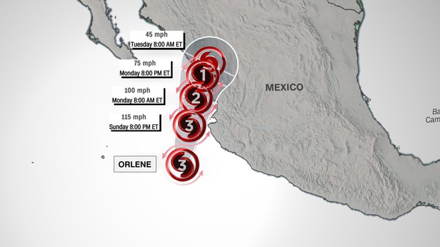 Bão Orlene mạnh lên thành bão cấp 3 khi di chuyển về phía Tây Mexico - Ảnh 1.