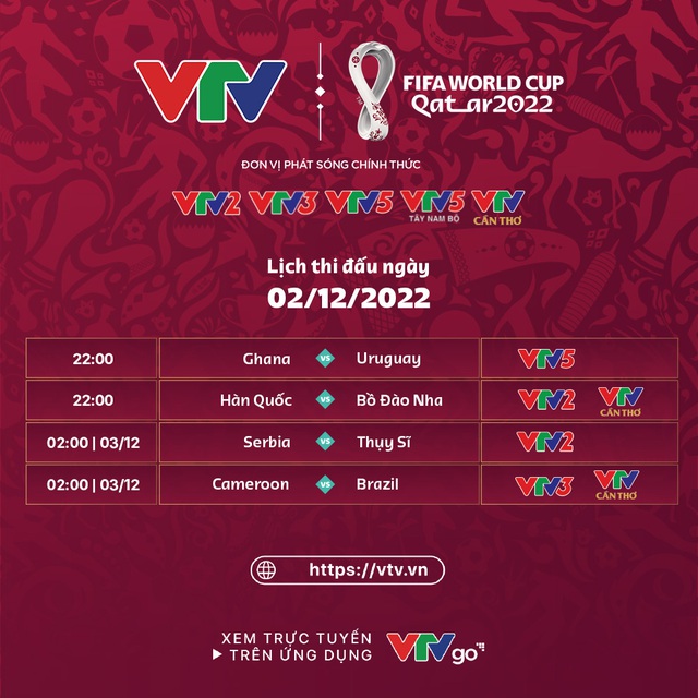 Lịch thi đấu và trực tiếp World Cup 2022 hôm nay trên VTV: Hàn Quốc vs Bồ Đào Nha, Cameroon vs Brazil - Ảnh 1.
