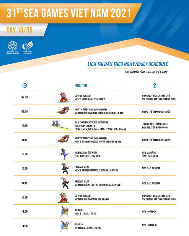 The schedule of the 31st SEA Games today, May 10: Will the Vietnamese sports team have the first gold medal?  - Photo 1.