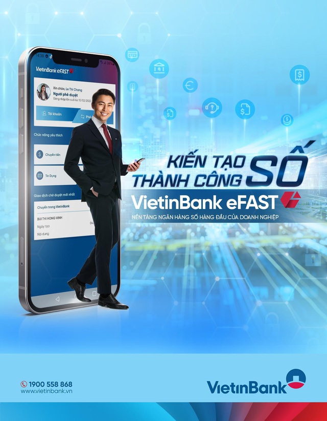 VietinBank eFAST - VietinBank eFAST là giải pháp dịch vụ ngân hàng trực tuyến tiên tiến, cho phép khách hàng thực hiện các giao dịch ngân hàng một cách nhanh chóng và thuận tiện. Không chỉ giúp khách hàng tiết kiệm thời gian mà còn đảm bảo tính bảo mật với các tính năng nâng cao. Vậy còn chần chờ gì nữa mà không sử dụng VietinBank eFAST ngay hôm nay.