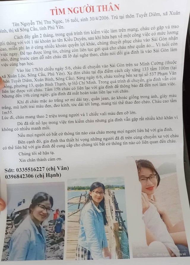 Thiếu nữ 16 tuổi mất tích khi vào TP Hồ Chí Minh xin việc đã liên lạc với gia đình - Ảnh 1.