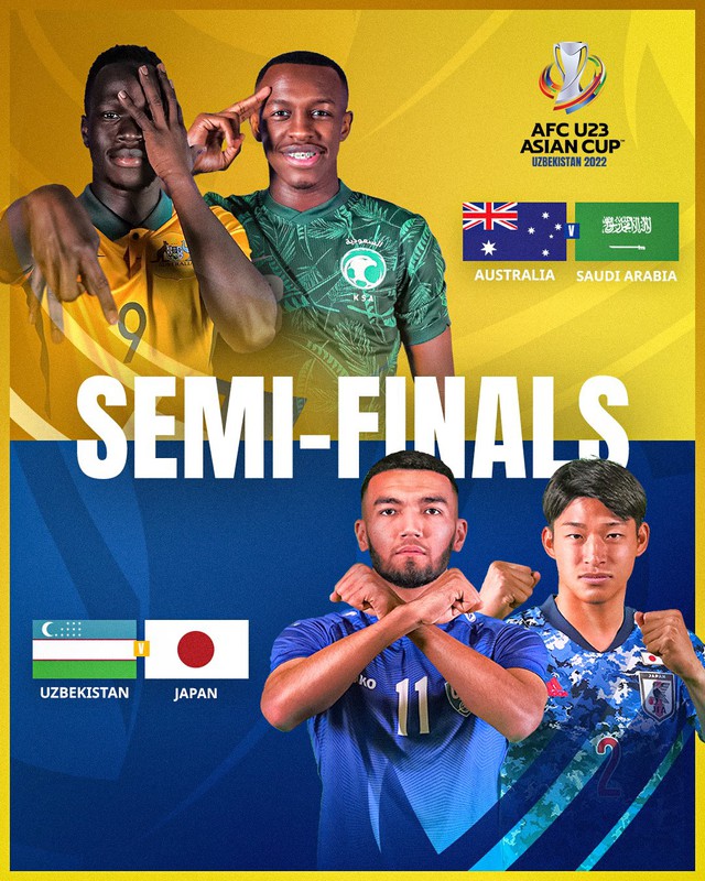 Lịch trực tiếp bán kết U23 châu Á hôm nay: Australia – Saudi Arabia, Nhật Bản – Uzbekistan