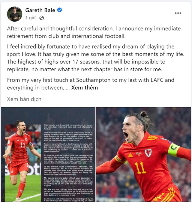 Gareth Bale giải nghệ ở tuổi 33 - Ảnh 1.