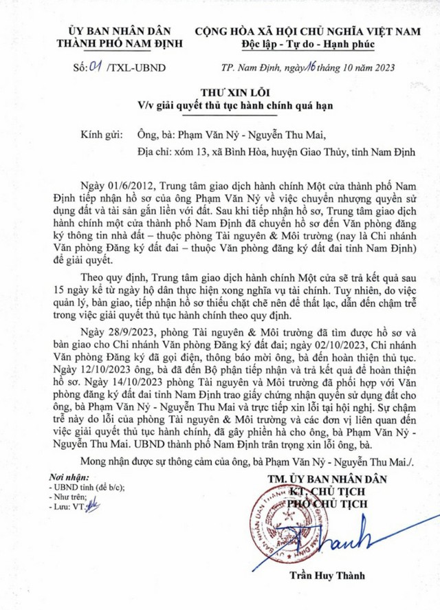  Nam Định xin lỗi người dân về việc giải quyết thủ tục hành chính quá hạn nhiều năm - Ảnh 1.