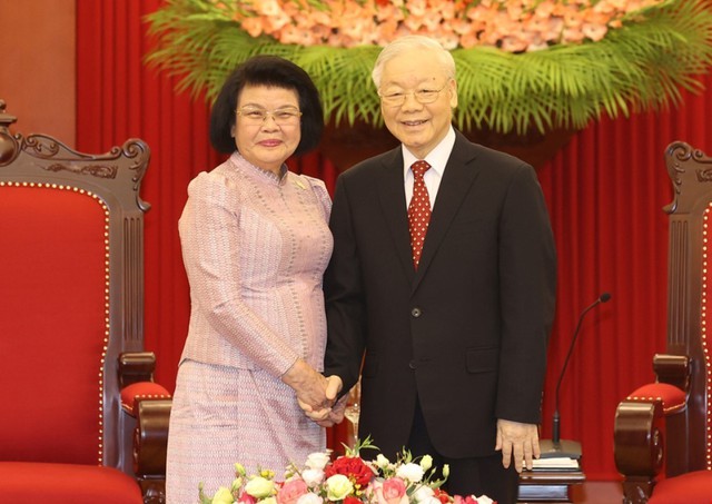 Tổng Bí thư Nguyễn Phú Trọng tiếp Chủ tịch Quốc hội Vương quốc Campuchia - Ảnh 1.