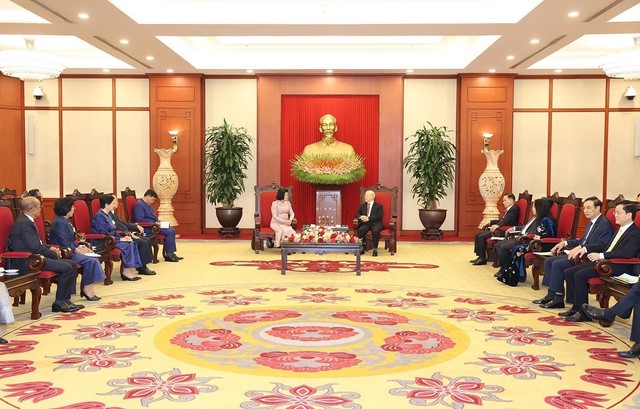 Tổng Bí thư Nguyễn Phú Trọng tiếp Chủ tịch Quốc hội Vương quốc Campuchia - Ảnh 3.