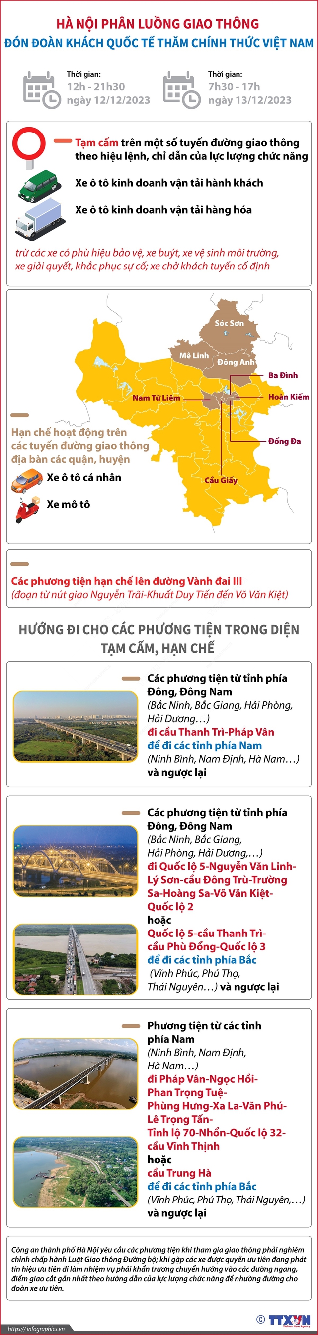 [Infographic] Hà Nội phân luồng giao thông đón đoàn khách quốc tế ngày 12-13/12 - Ảnh 1.