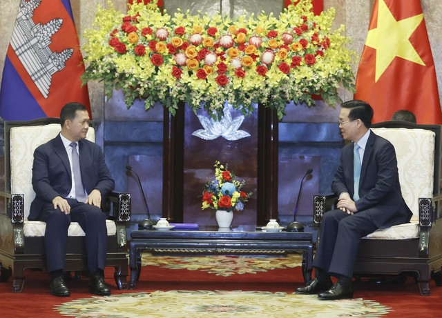 Chủ tịch nước Võ Văn Thưởng tiếp Thủ tướng Campuchia Samdech Hun Manet - Ảnh 2.