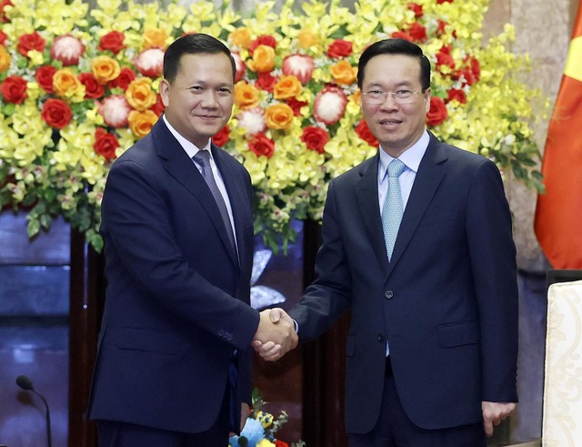 Chủ tịch nước Võ Văn Thưởng tiếp Thủ tướng Campuchia Samdech Hun Manet - Ảnh 1.