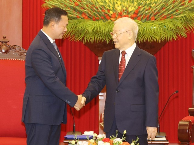 Tổng Bí thư Nguyễn Phú Trọng tiếp Thủ tướng Campuchia Samdech Hun Manet - Ảnh 2.