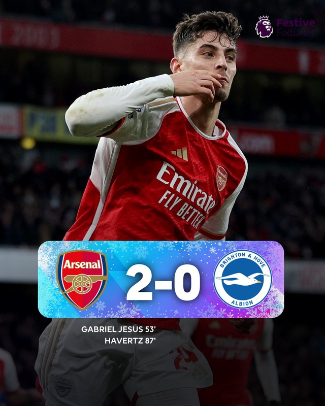 Vòng 17 Ngoại hạng Anh: Hạ Brighton, Arsenal đánh chiếm ngôi đầu - Ảnh 1.
