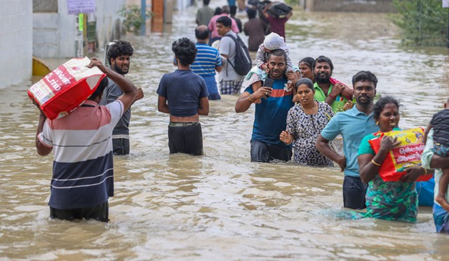 Hàng trăm người mắc kẹt do lũ lụt ở Tamil Nadu (Ấn Độ) sau mưa lớn - Ảnh 1.