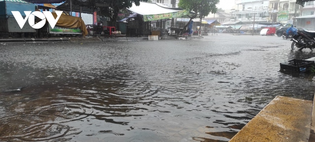 Mưa lớn, nhiều tuyến đường nội ô ở thành phố Bạc Liêu ngập nặng - Ảnh 1.