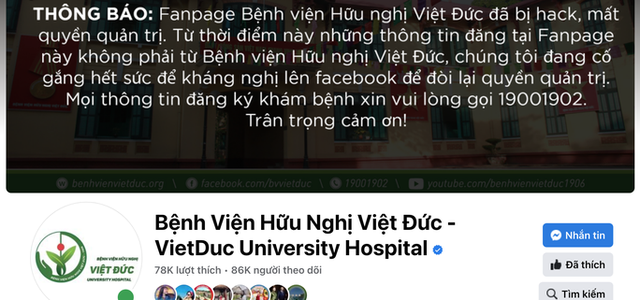 Fanpage Bệnh viện Việt Đức mất quyền quản trị - Ảnh 1.