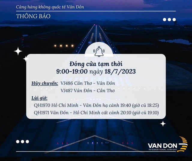 Đóng cửa tạm thời sân bay Vân Đồn, huỷ một số chuyến bay để tránh bão  - Ảnh 1.