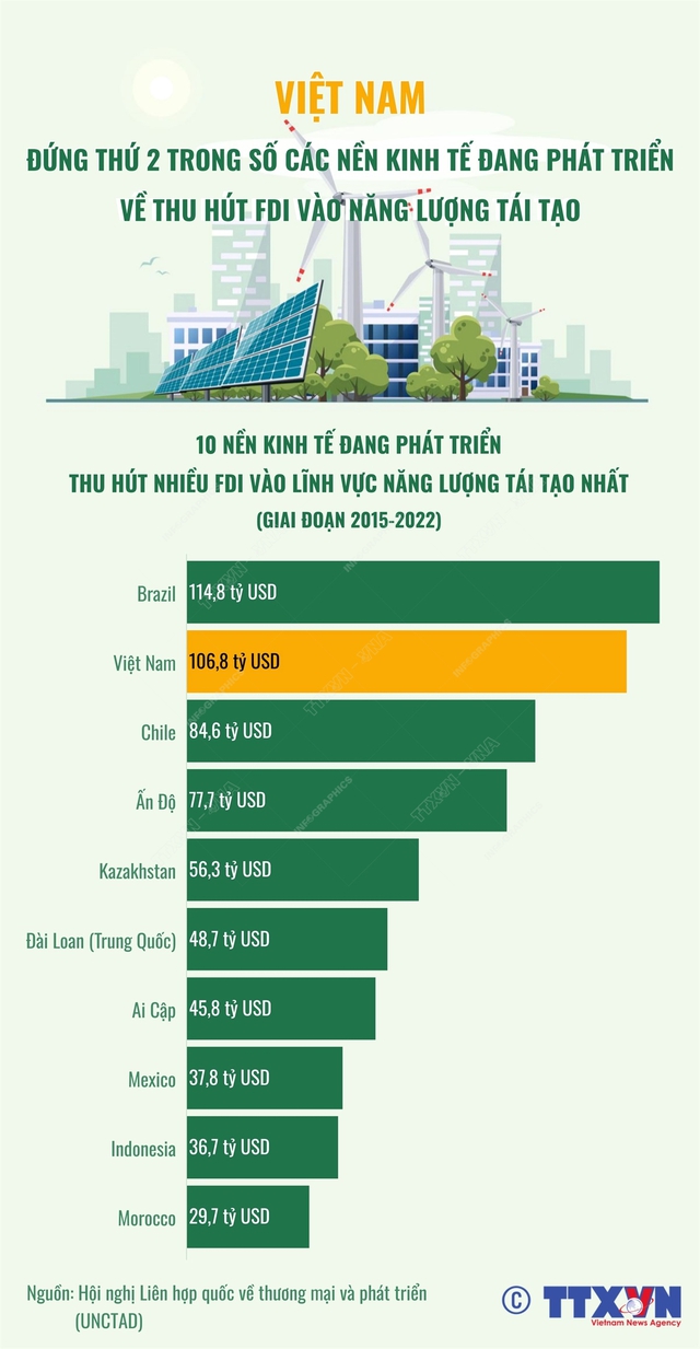 Việt Nam đứng thứ 2 trong số các nền kinh tế đang phát triển về thu hút FDI vào năng lượng tái tạo - Ảnh 1.