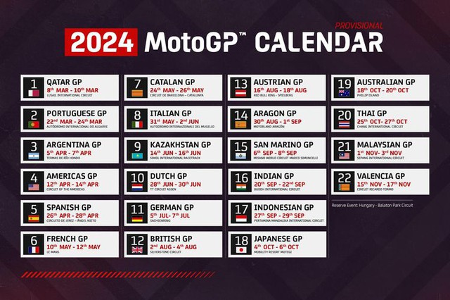 MotoGP công bố lịch thi đấu mùa giải 2024 - Ảnh 1.
