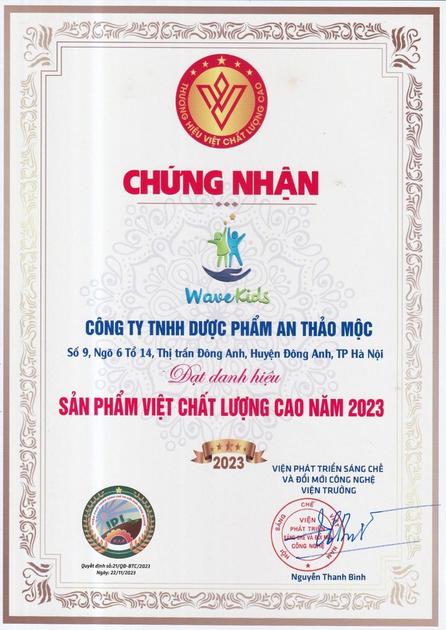 Xịt chống sâu răng Wavekids vinh danh đạt giải thưởng “Sản phẩm Việt chất lượng cao năm 2023” - Ảnh 1.