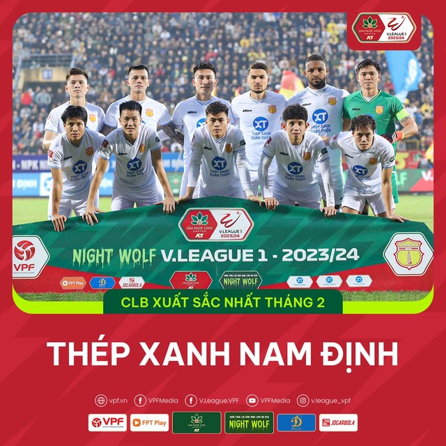 Thép Xanh Nam Định giành 3 giải thưởng tháng 2 tại V.League   - Ảnh 1.