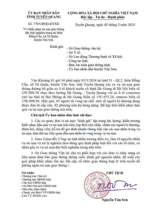 Chủ tịch UBND tỉnh Tuyên Quang chỉ đạo điều tra, xác minh làm rõ nguyên nhân vụ tai nạn giao thông nghiêm trọng - Ảnh 3.