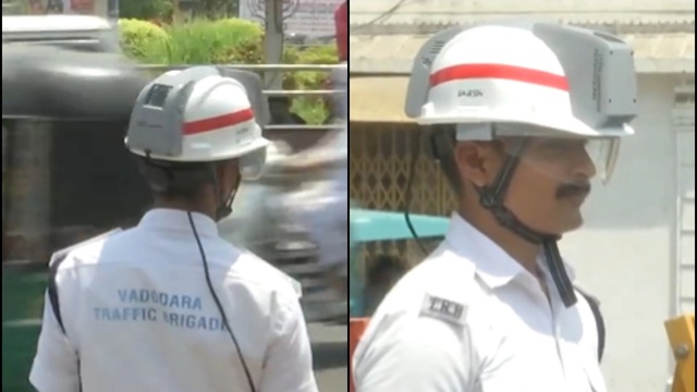Cảnh sát Ấn Độ dùng mũ điều hòa nhiệt độ chống nắng nóng - Ảnh 1.