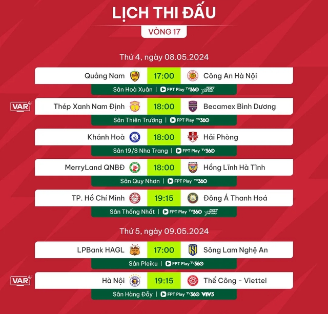 Lịch thi đấu và trực tiếp vòng 17 V.League hôm nay, 8/5: Tâm điểm Thép Xanh Nam Định vs Bình Dương   - Ảnh 3.