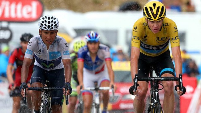 Chris Froome (right) finished alongside Nairo Quintana (left) and his other rivals on stage 12 of the Tour de France