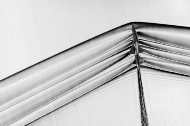 Photograph of the airflow around a supersonic jet, taken using Schlieren imagery