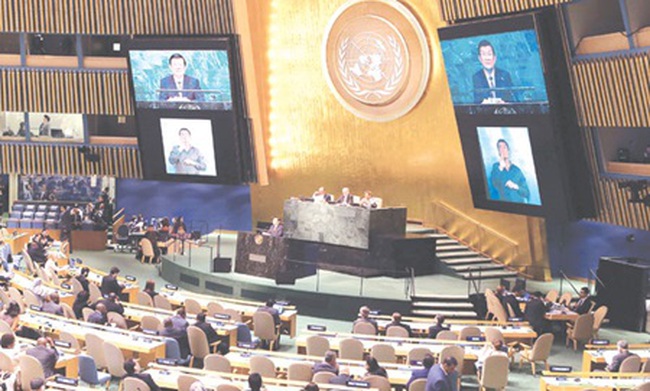 President Truong Tan Sang delivers a speech at the UN Summit to Adopt the Post-2015 Development Agenda — VNA/VNS Photo Nguyen Khang