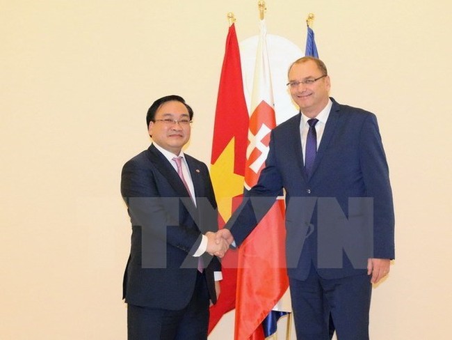Deputy PM Hoang Trung Hai (L) and his counterpart Lubomir Vazny. (Source: VNA)