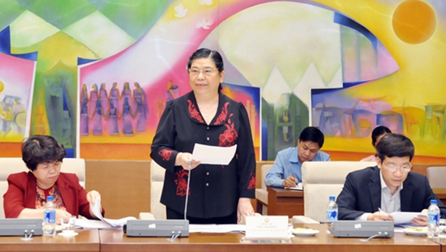 NA Vice Chairwoman Tong Thi Phong speaking at the meeting (Credit: daibieunhandan.vn)