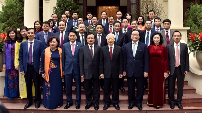 Party General Secretary Nguyen Phu Trong and Hanoi leaders. (Credit: NDO)