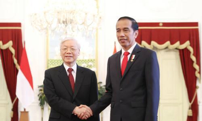 Vietnam's Party General Secretary Nguyen Phu Trong and Indonesian President Joko Widodo (Photo: TTXVN)
