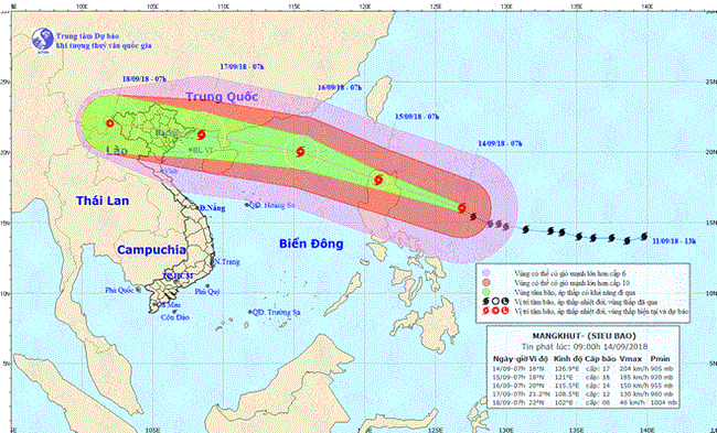 The predicted path of Super Typhoon Mangkhut (Photo: NCHF)