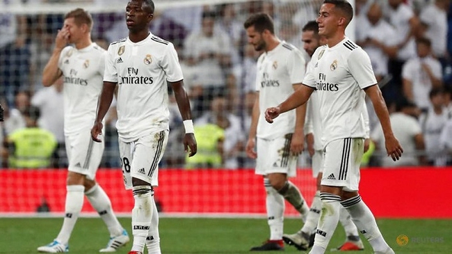 Real Madrid's Vinicius Junior with team mates after the match with Atletico Madrid. (Reuters)