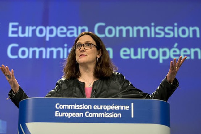 European Commissioner for Trade Cecilia Malmström speaking in Brussels. (Photo: Virginia Mayo/AP)
