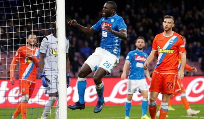 Napoli's Kalidou Koulibaly reacts during the match. (Reuters)