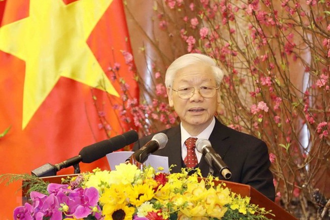 Party General Secretary Nguyen Phu Trong speaks at the meeting. (Source: VNA)